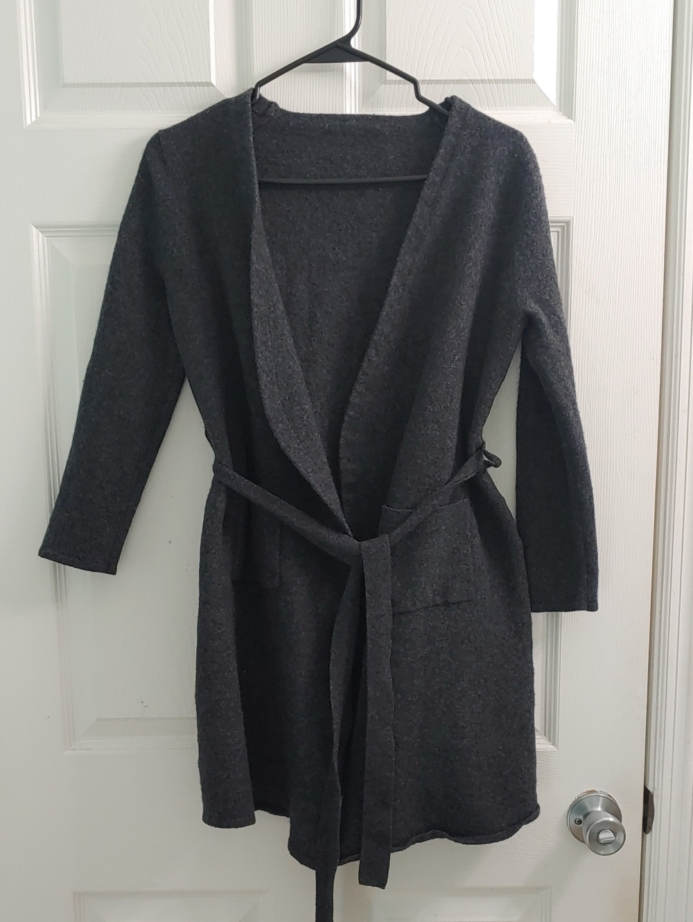 WoolOvers Gray Open Front Duster Cardigan Wool Cashmere Belted Sweater Womens XS